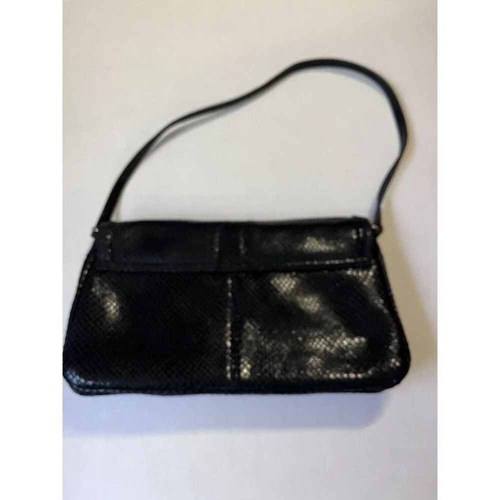 Calvin Klein Vintage Black Leather SnakeSkin Flap Shoulder HandBag with Mirror